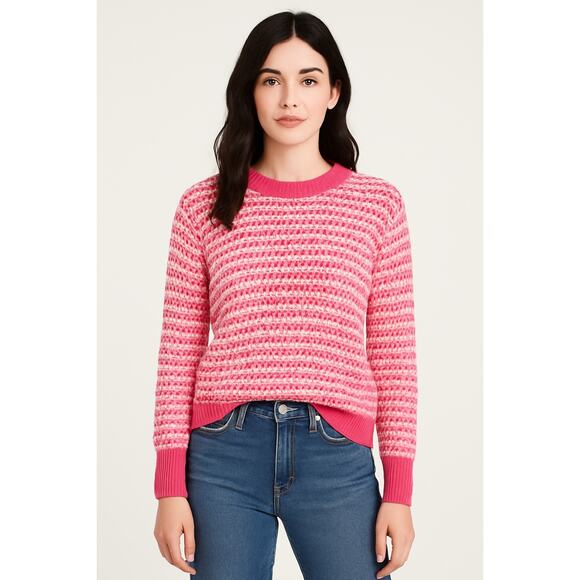 Wayf Women’s S Pink White Open Knit Sweater Striped Lightweight Pullover NWT - Picture 1 of 15